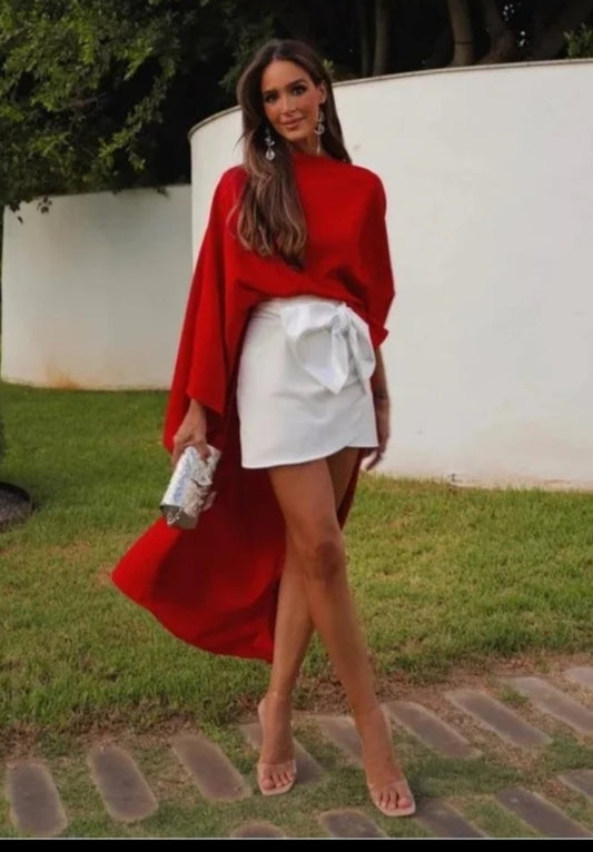 Satin Asymmetrical Round Neck Batwing Sleeve Cape Maxi Shirt