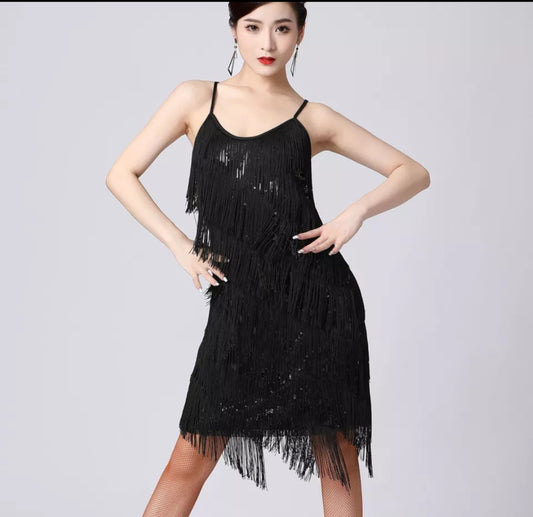 Tassel Tiered Fringe O-Neck Sequin Latin Salsa/Flapper Dress to 3X Plus Size