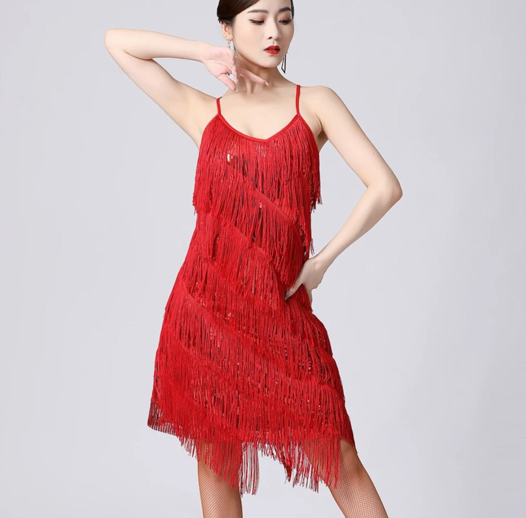 Tassel Tiered Fringe O-Neck Sequin Latin Salsa/Flapper Dress to 3X Plus Size