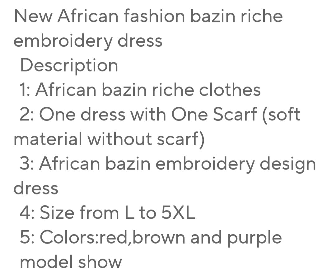 African Bazin Embroidered Design Women's Ruffled 2-Piece Maxi Skirt Suit w/ Head Wrap