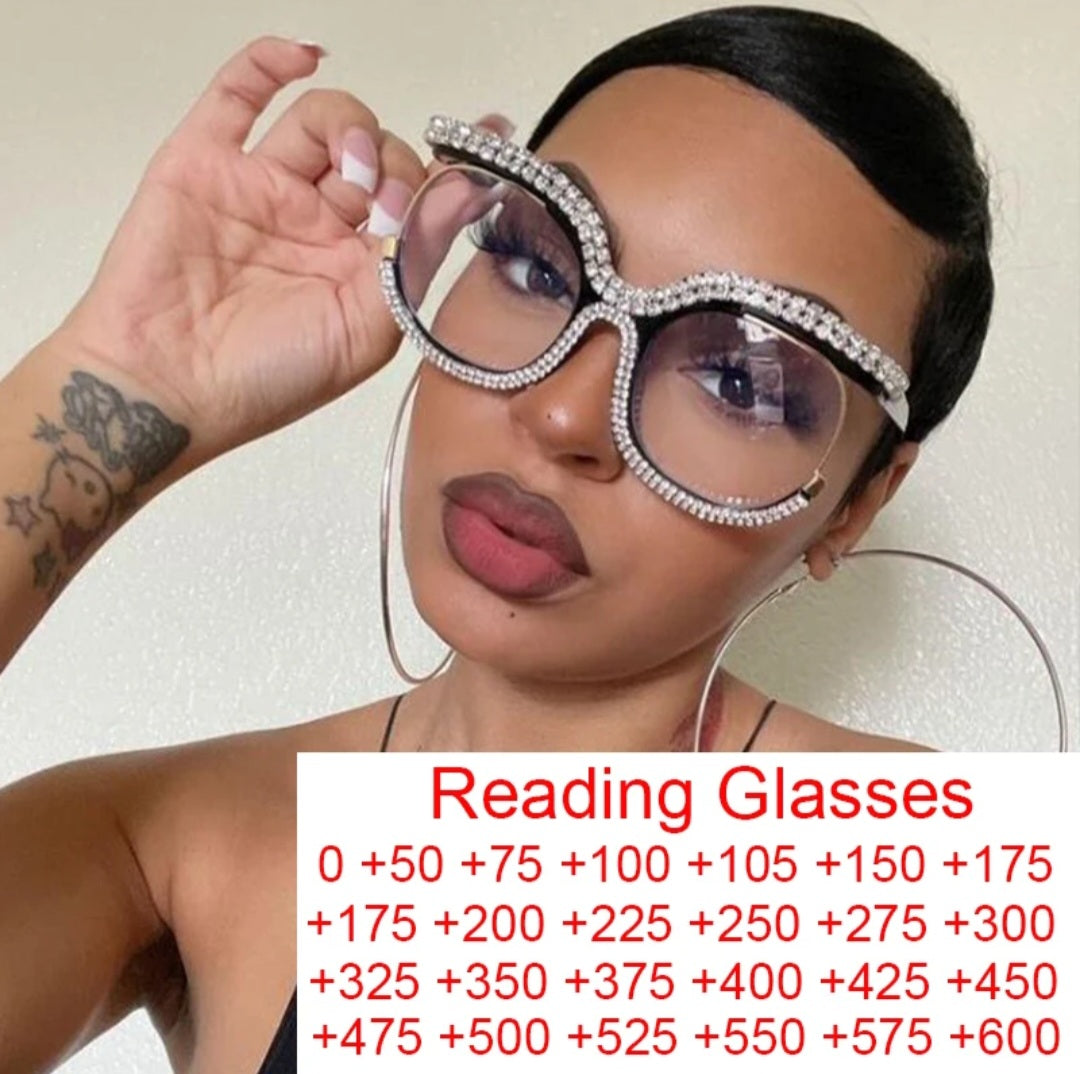 Crystal Diamond Rhinestone Cat-Eye Optical Anti-Blue Light Eyeglasses