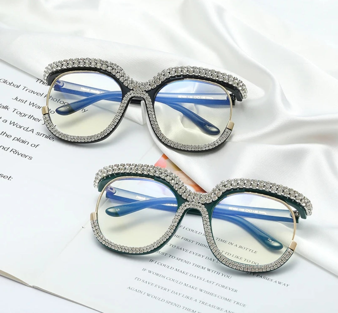 Crystal Diamond Rhinestone Cat-Eye Optical Anti-Blue Light Eyeglasses