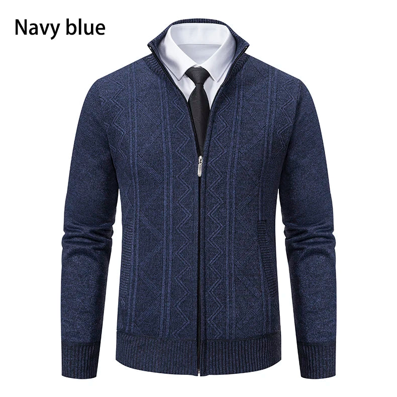 Men's Stand Collar Knitted Cardigan Zipper Sweater Jacket