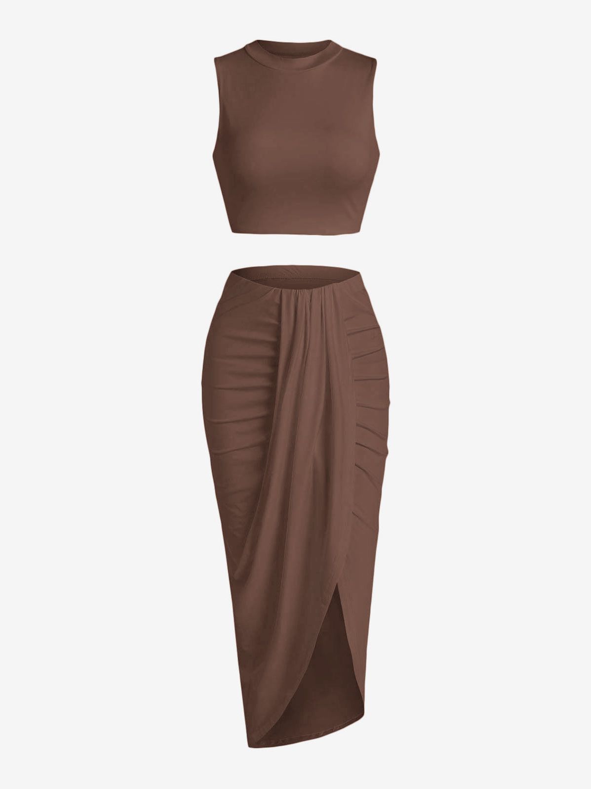 Sleeveless Crop Tank Top + Side Slit Twist Skirt 2-Piece Set