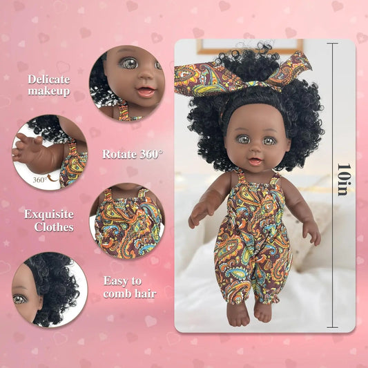 Black African-American Baby with Dress & Headband Realistic Reborn Silicone Doll-10 inch