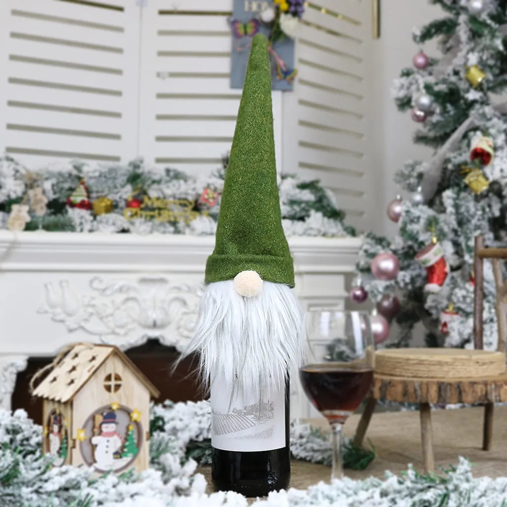 Christmas Wine Bottle Faceless Santa w/ White Beard Gnome