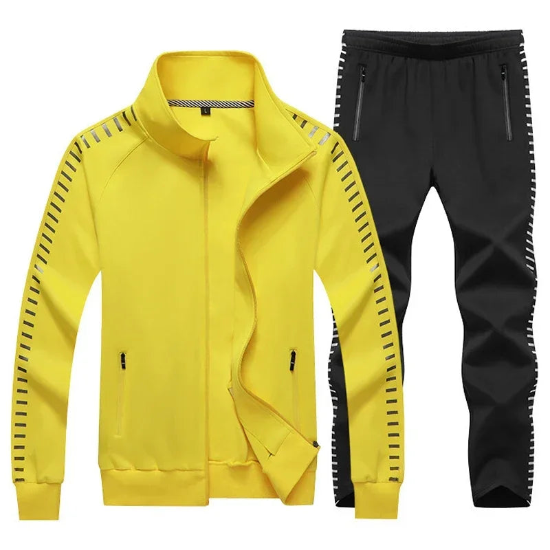 Men's Mandarin Collar Side Striped Sleeve Sport Zipper Jacket + Sweatpants Tracksuit