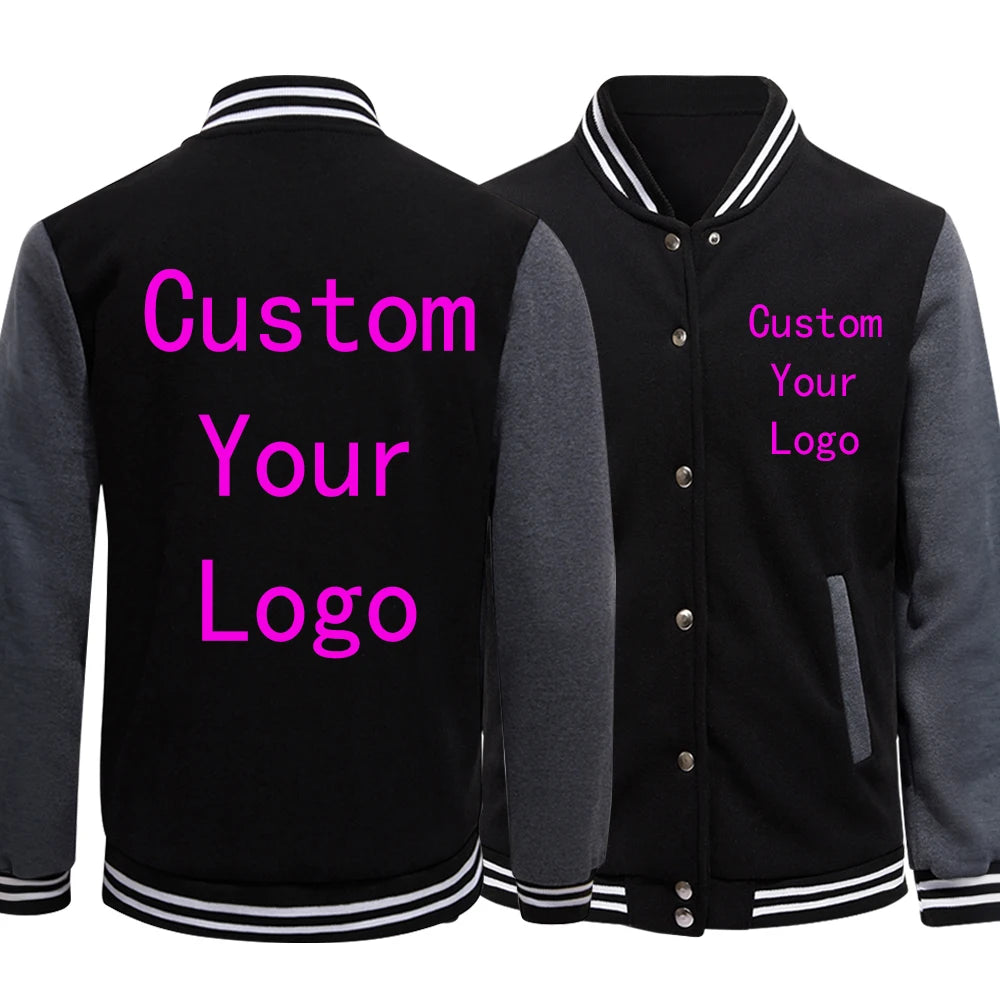 Customized Logo/Letter Print Unisex Mandarin Collar Button-Up Varsity Baseball Bomber Jacket