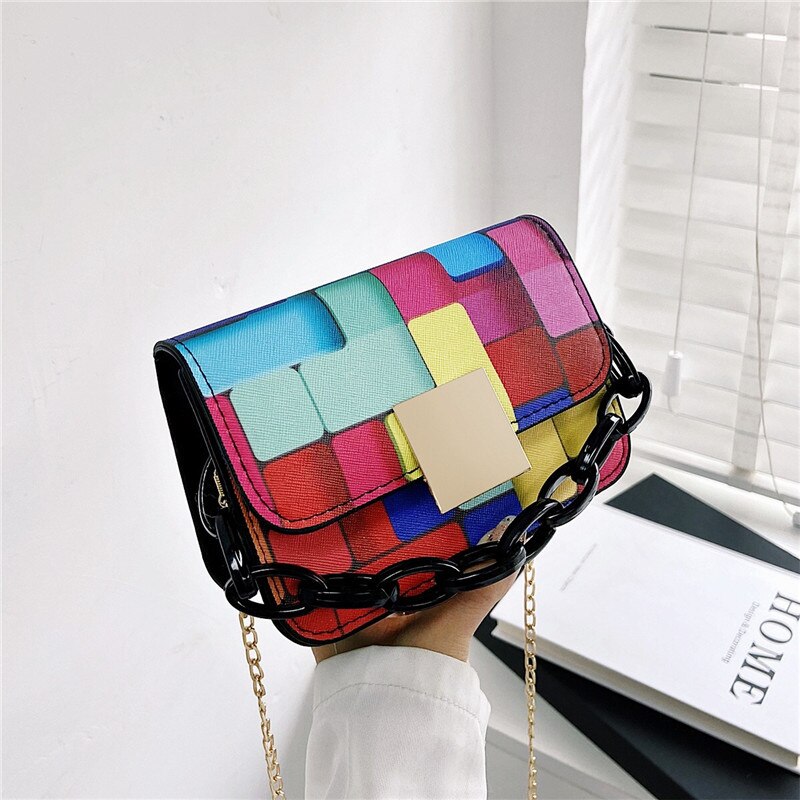 Rainbow Colorblock Luxury Messenger Small Square Purse