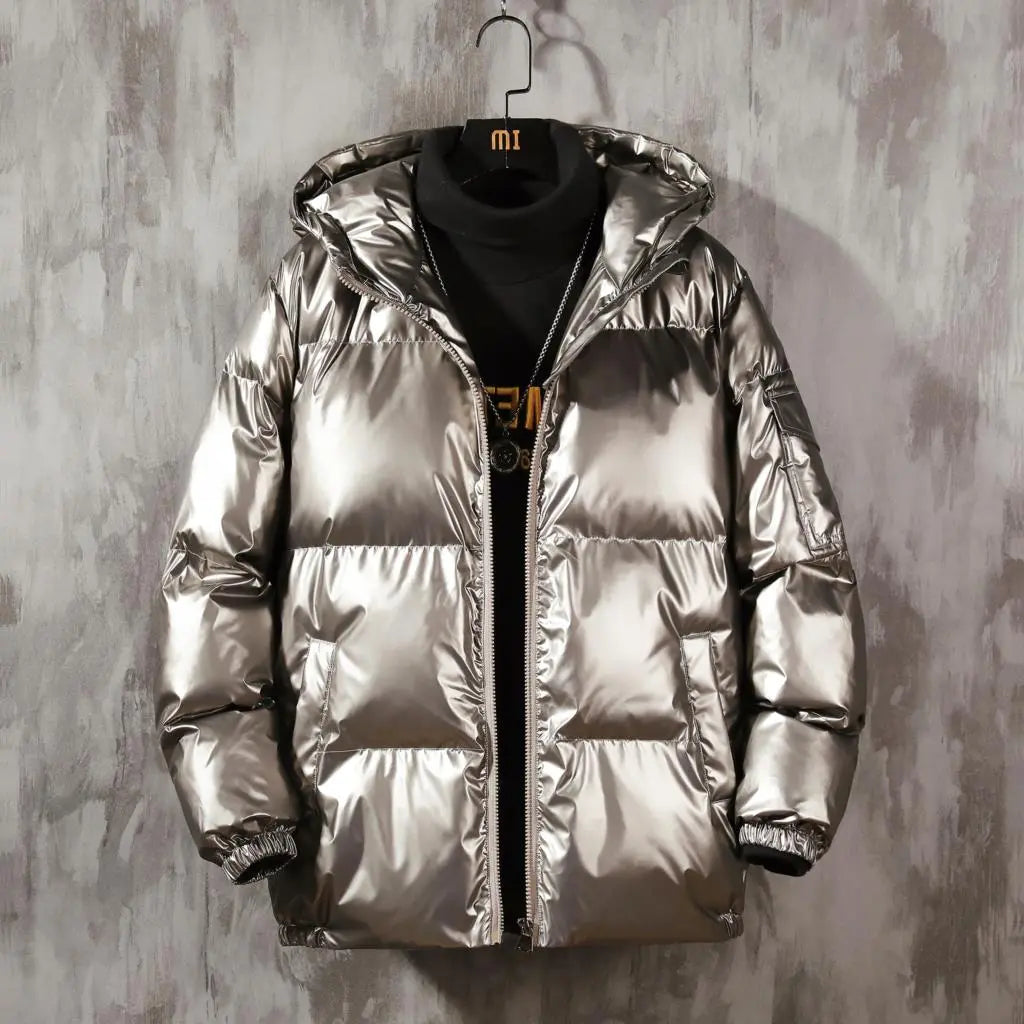 Metallic Oversized Women's Hooded Puffer Jacket to 5X