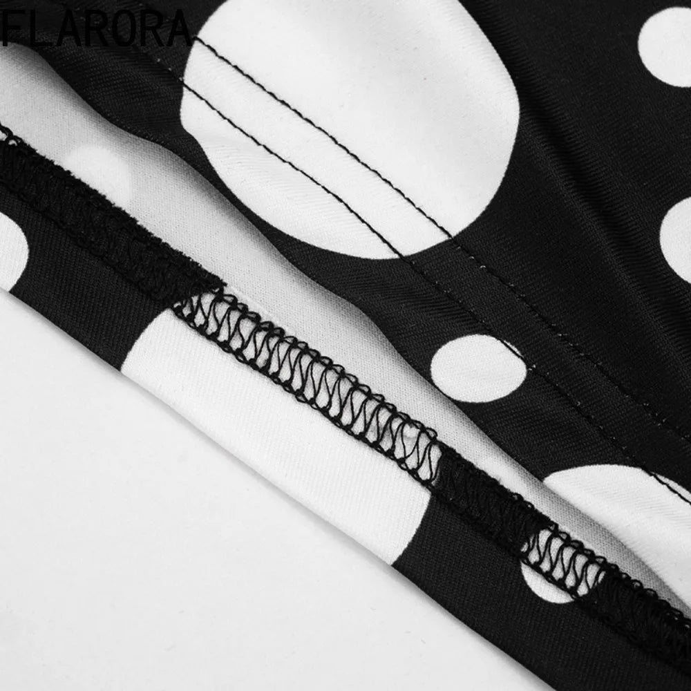 FLARORA Sexy Polka Dot Print 2 Piece Sets Woman Trend Halter V Neck Backless Ruched Tops And Ribbon Shorts Hottie Street Suits