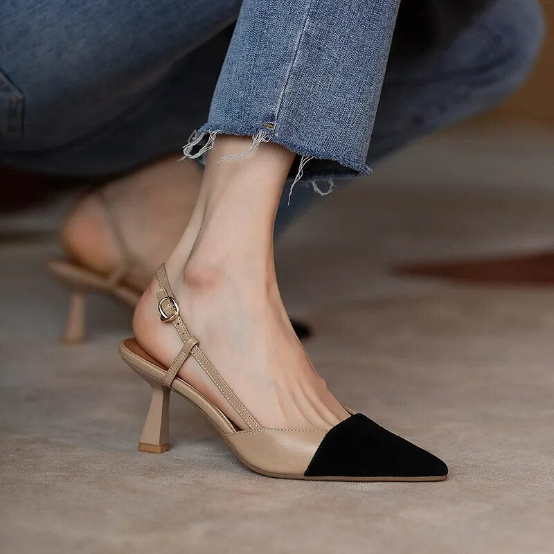 Colorblock Slingback Buckle Strap Pointed Toe Sandal Pumps