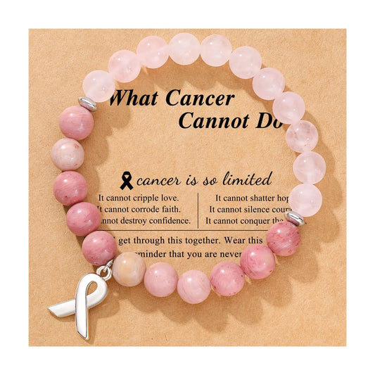 Breast Cancer Awareness Natural Stones Crystal Bracelet w/ Message Card