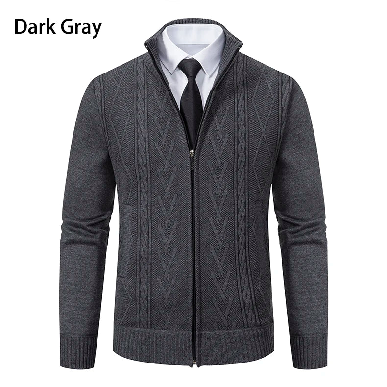 Men's Stand Collar Knitted Cardigan Zipper Sweater Jacket