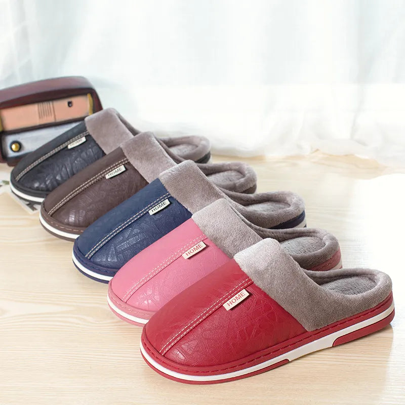 Men's Indoor PU Leather Waterproof House Slippers