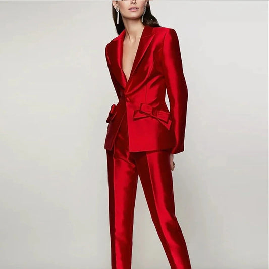 Satin Commuter Temperament Geometric Striped Blazer Jacket + High-End Women's Straight Pants Formal Suit