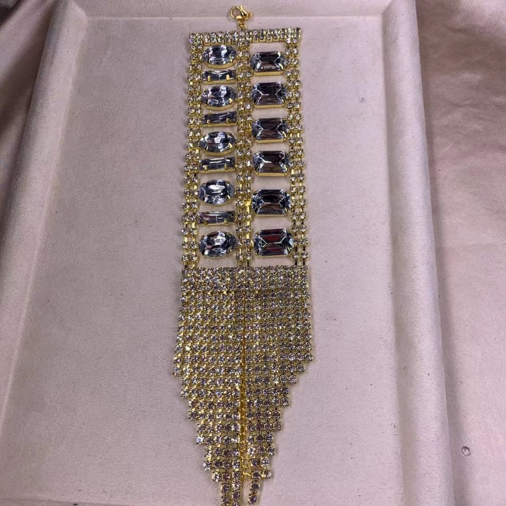 Bling Rhinestone Long Fringed Hand Bracelet