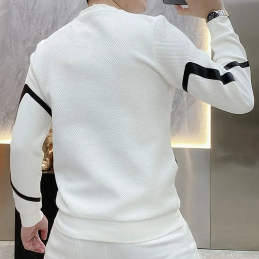 Men's Colorblock Zipper Patchwork  Pullover Long Sleeve O-Neck Shirt