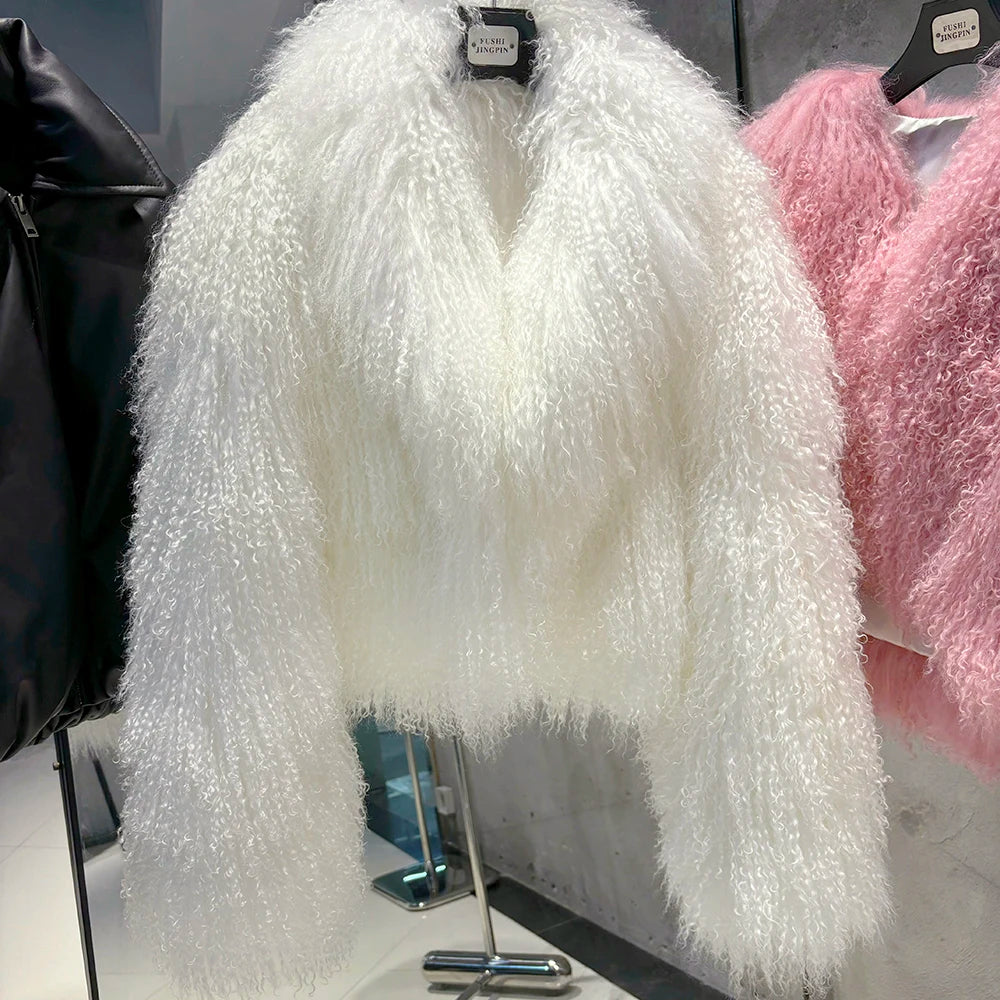 Shaggy Mongolia Sheep Fur Oversized Collar Women's Jacket to 8X Plus Size