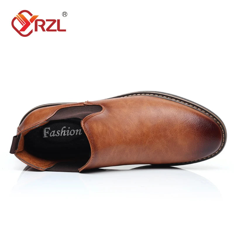 Men's Chelsea Retro PU Leather Solid Ankle Boots