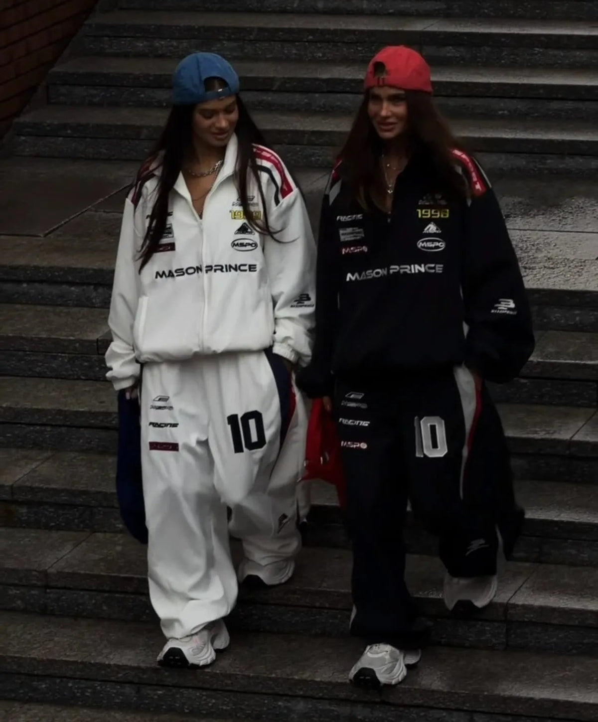 Racing Contrast Embroidered Loose Jacket + Wide Leg Sweatpants Women's Tracksuit