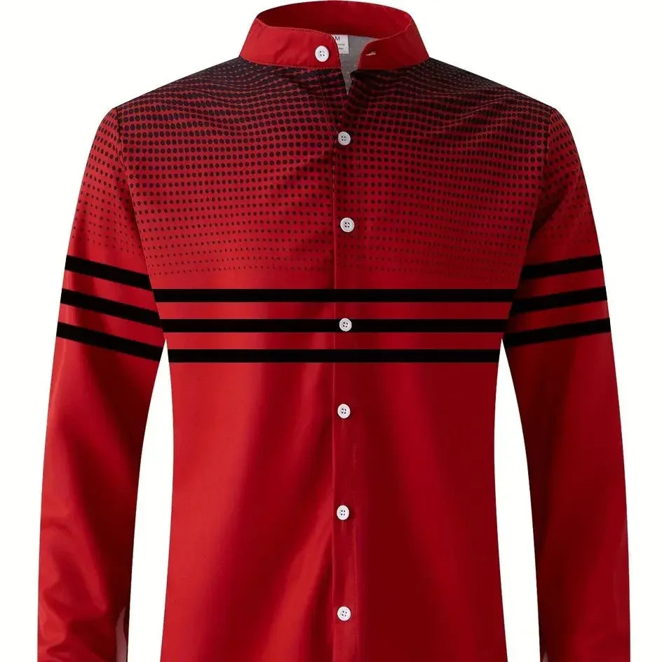 Men's Striped Polka Dot Print Button-Up Long Sleeve Turn-Down Collar Dress Shirts to 6X Big & Tall