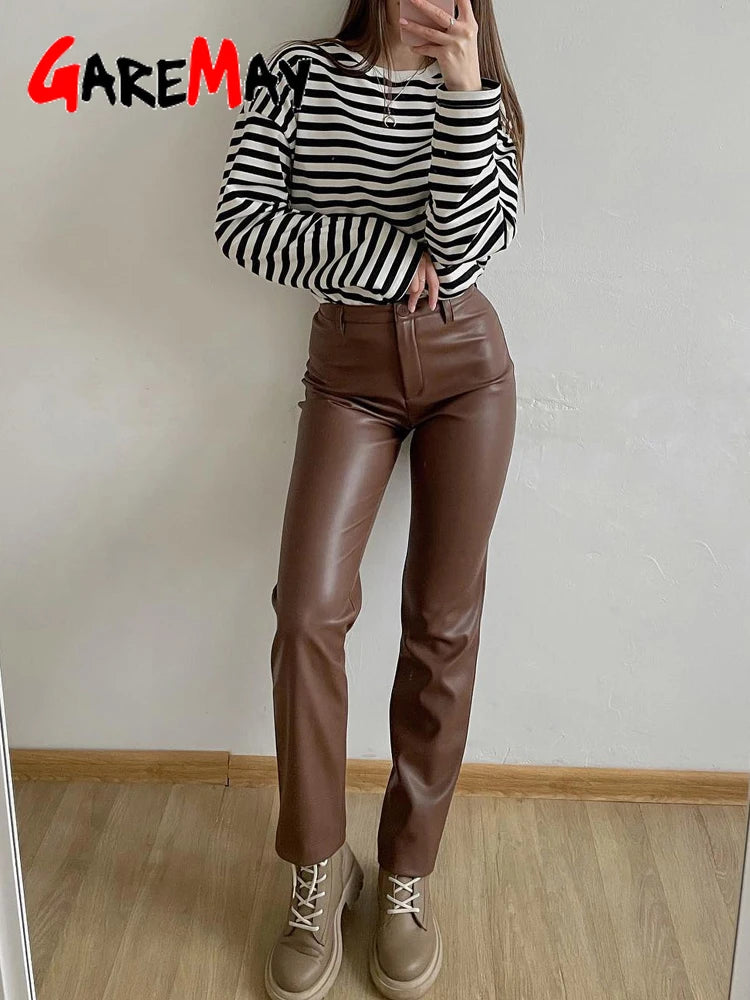 Faux Leather Slim Zipper Classic Pencil Trouser Pants