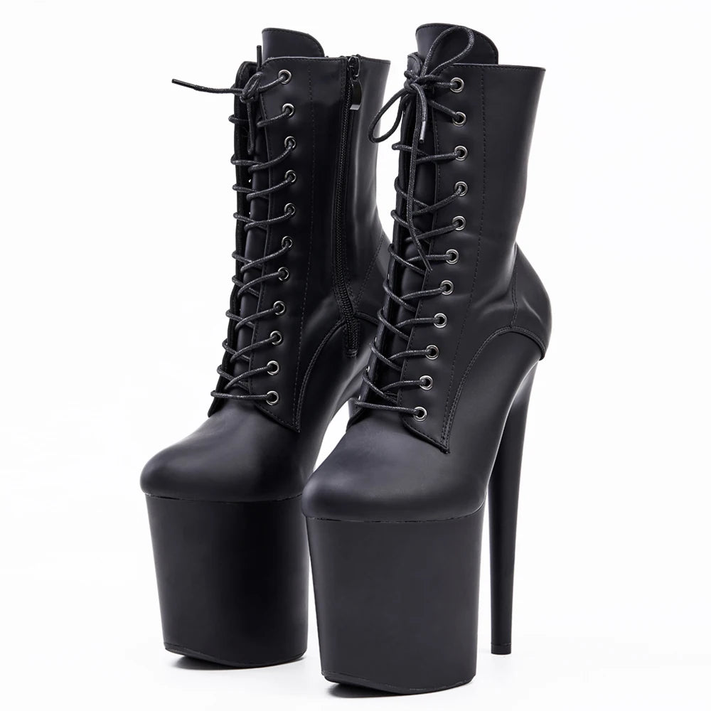 Stripper 8" Inch Platform Stiletto Heel Lace-Up Pole Dancer Stripper Ankle Boots