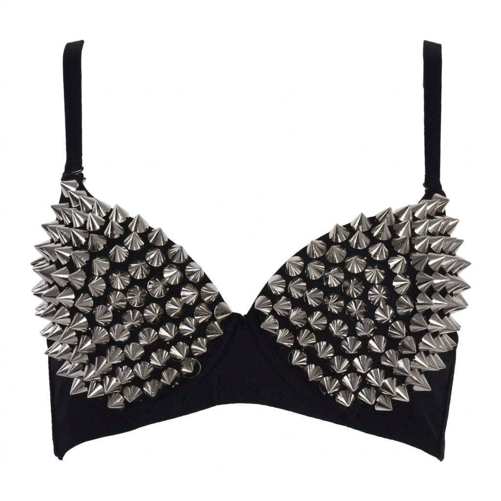 Black/Gold PU Leather Spiked Rivet Stud Steampunk Bra