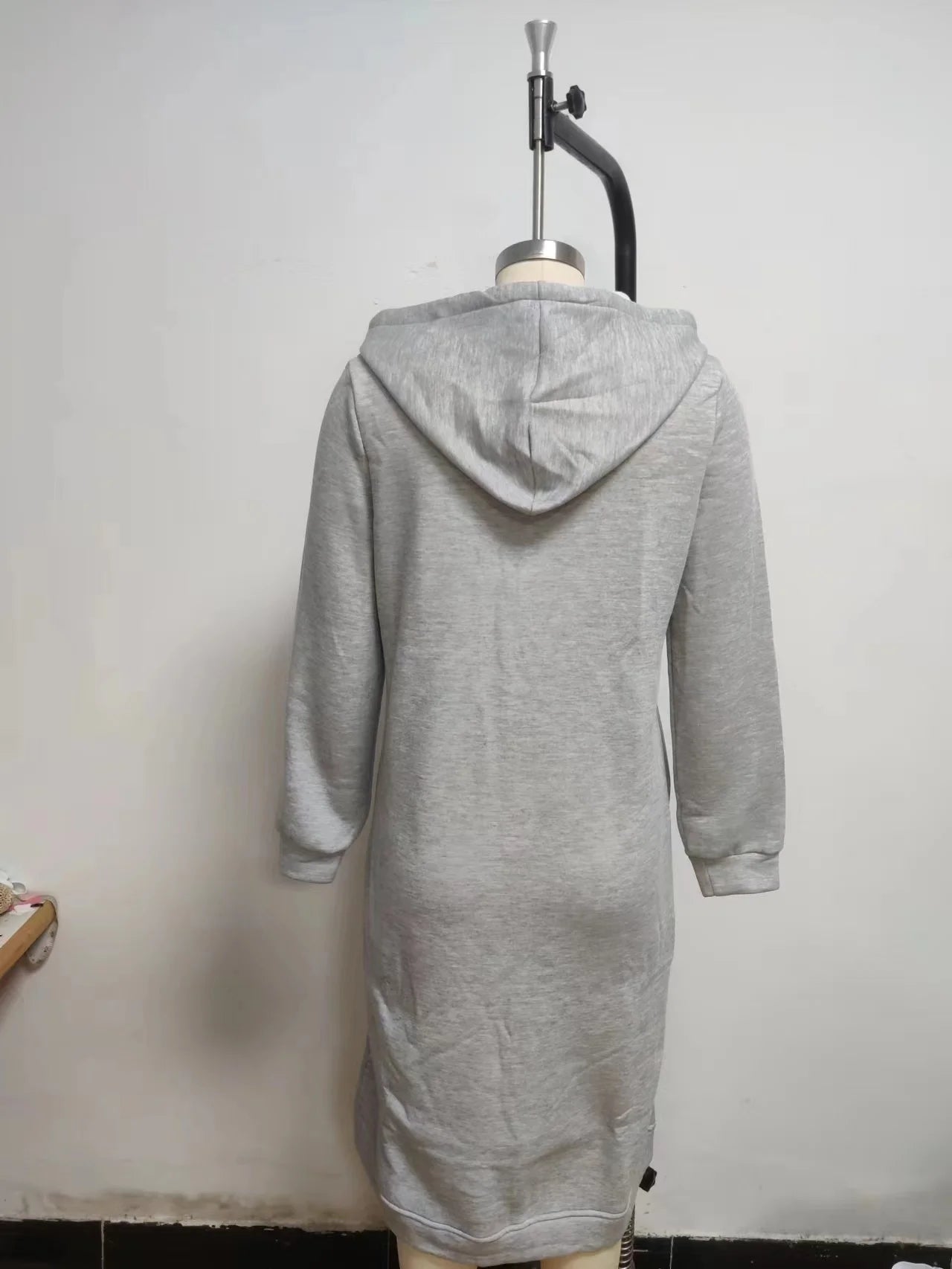 Drawstring Solid Color Women's Long Sleeve Zipper Maxi Hoodie Sweatshirt w/ Pockets