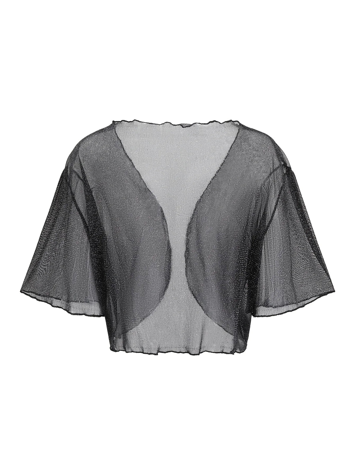 Black Sheer Transparent Rhinestone Embellished Open Crop Cardigan Top