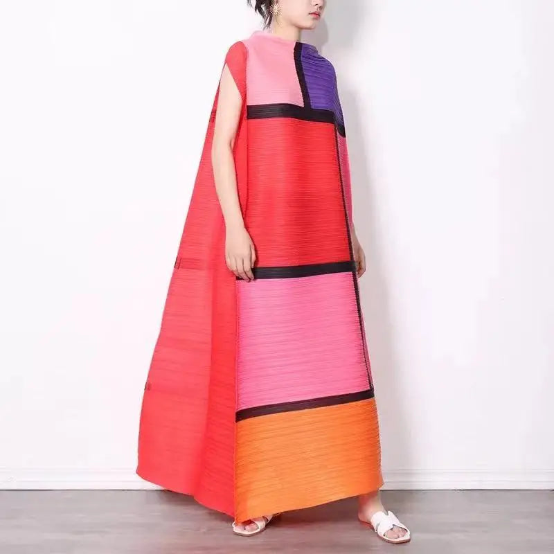 Colorblock Sleeveless Oversized Fold Maxi Dress