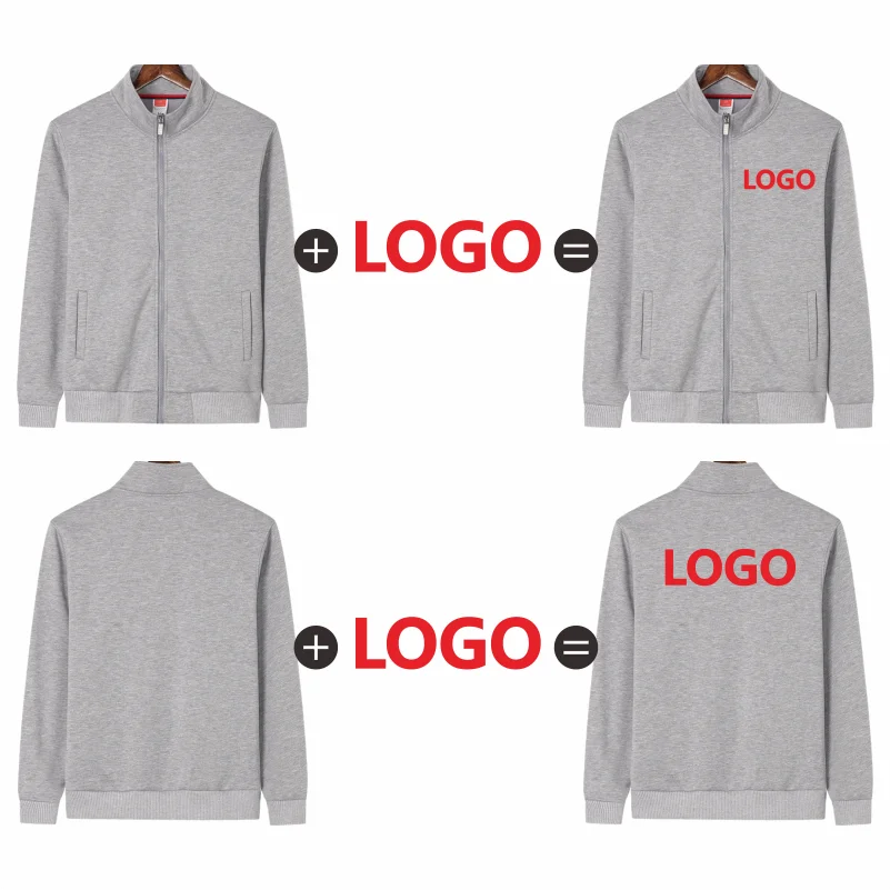 CUSTOMIZED Logo Letter Print Unisex O-Neck Fleece Long Sleeve Zipper Sweat Jacket