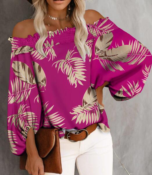 Off-the-Shoulder Long Sleeve Slash Neck Blouse