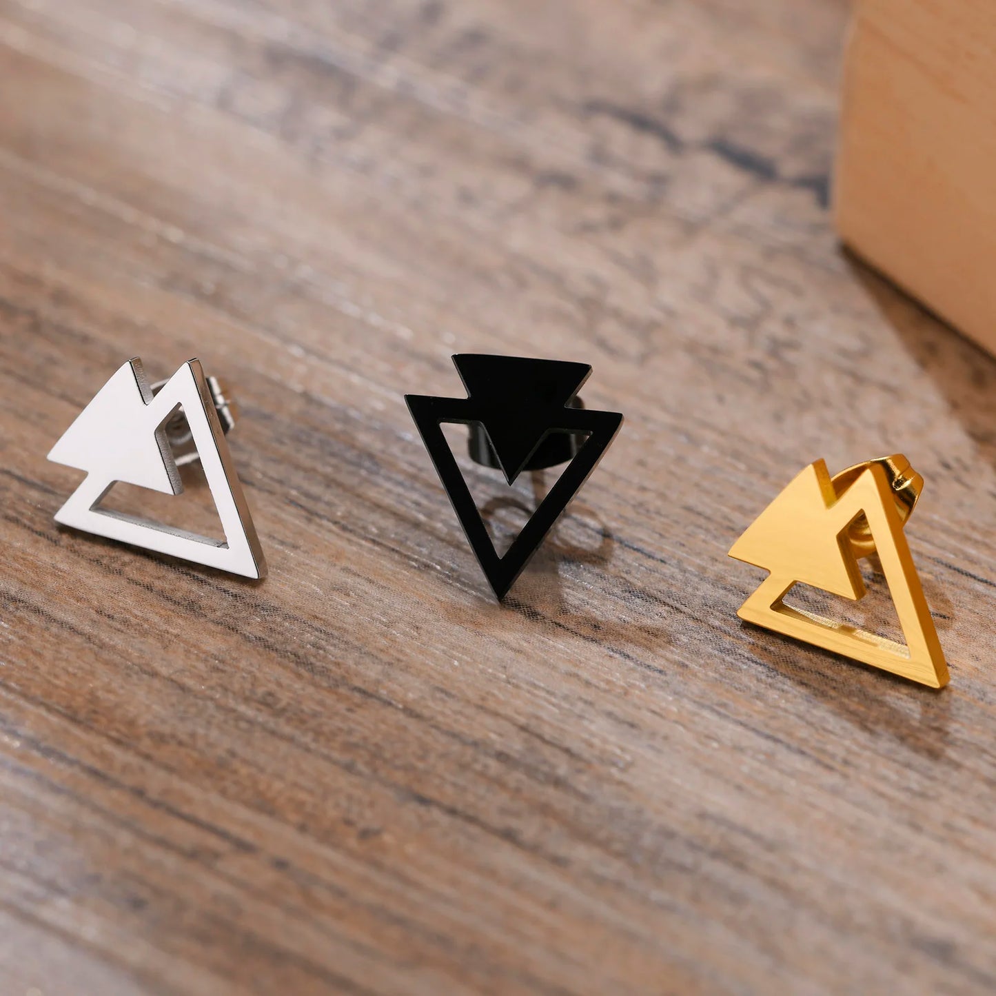 Stainless Steel Double Triangle Arrow Geometric Minimalist Stud Earrings