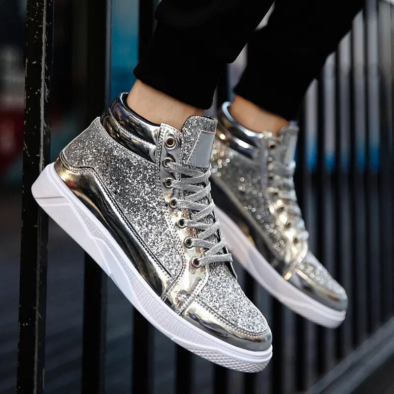 Metallic Glitter Men's Hightop Ankle Boot Sneakers