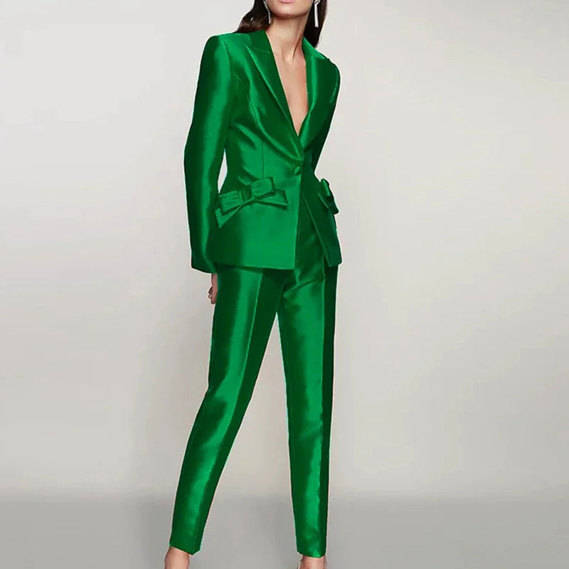 Satin Commuter Temperament Geometric Striped Blazer Jacket + High-End Women's Straight Pants Formal Suit