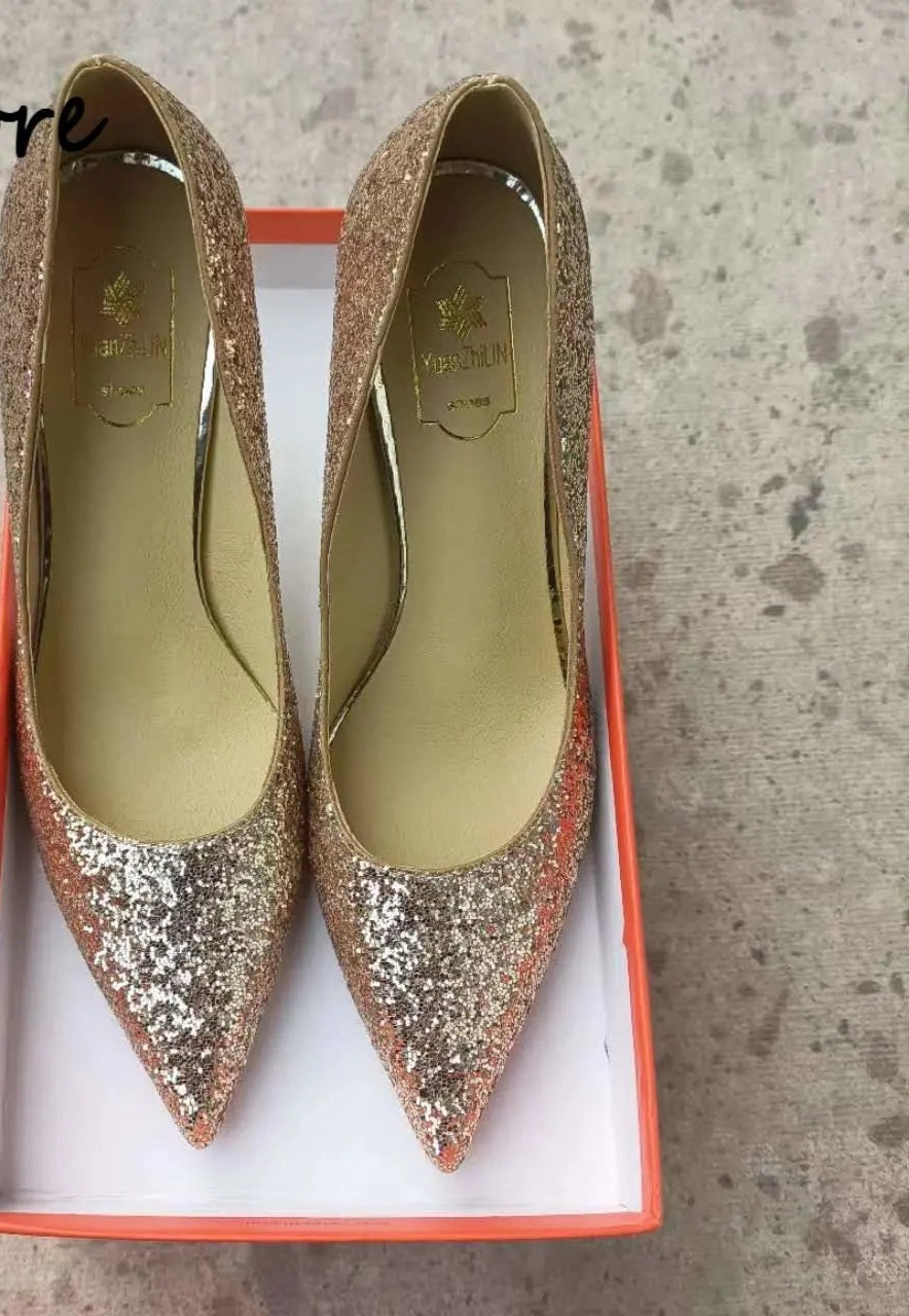 Metallic Glitter Stiletto Solid Shallow Pointed Toe Pumps