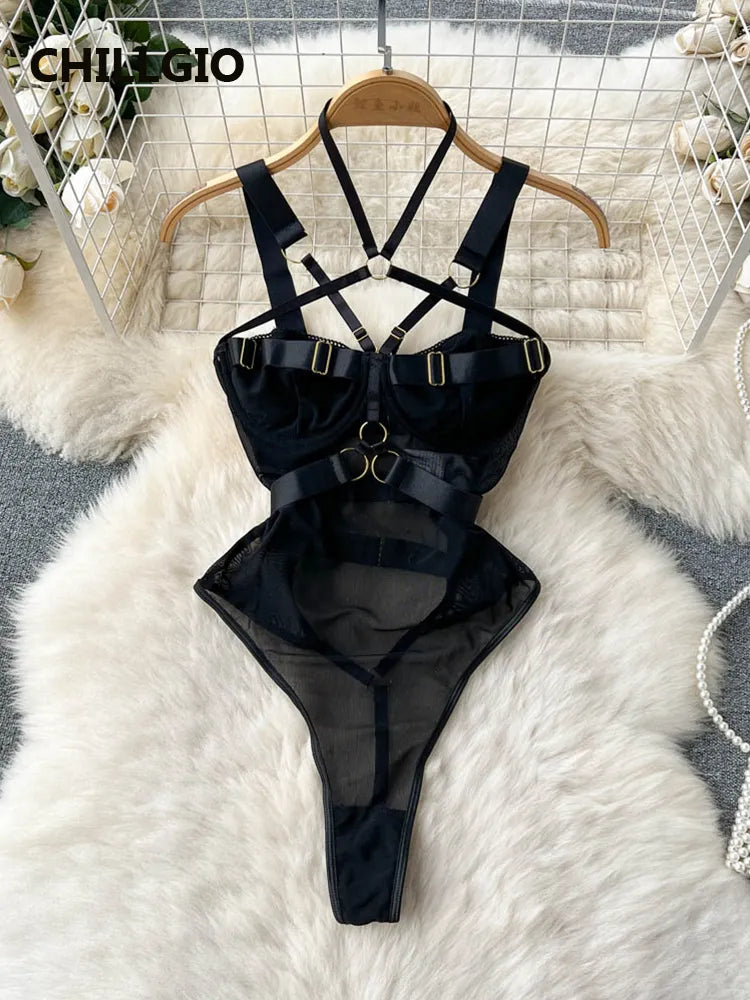 Cross Strap Lingerie Corset Bodysuit