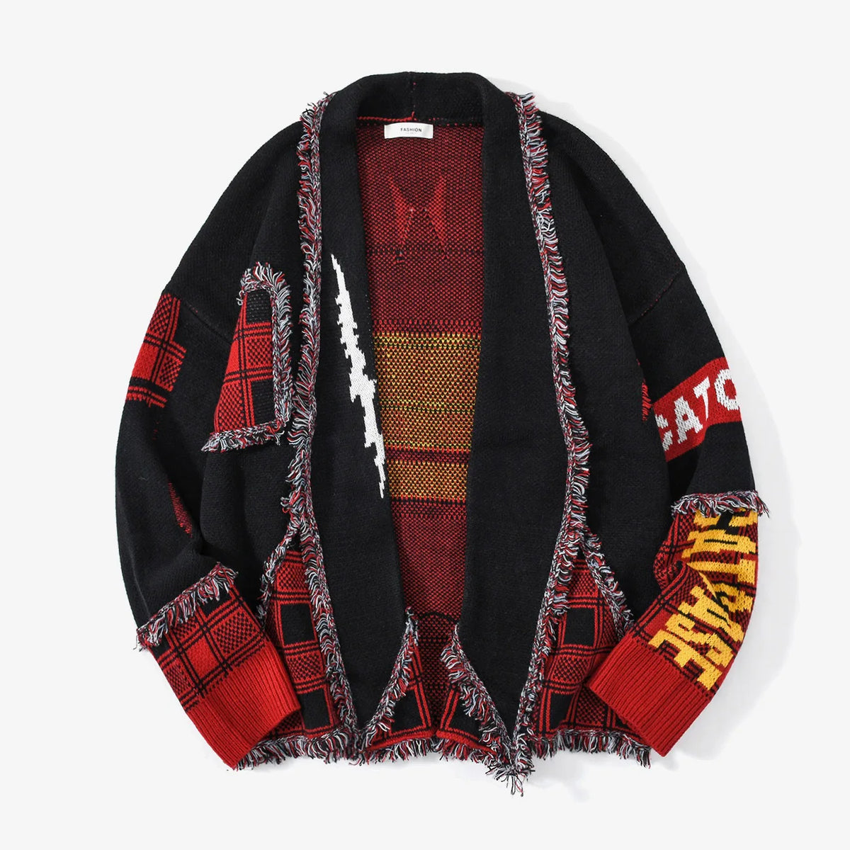 Oversized Irregular Hip-Hop Patchwork Streetwear Colorblock Hole Raw Edge Knitted Cardigan Sweater Jacket
