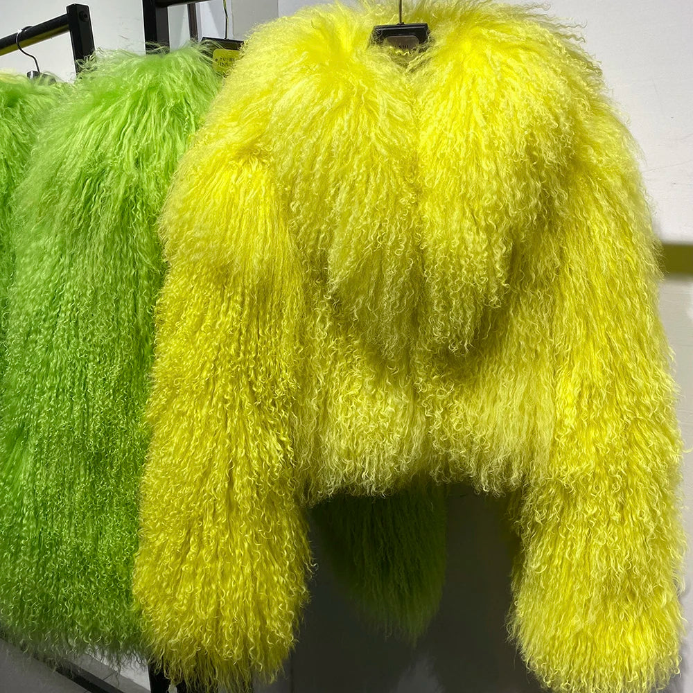 Shaggy Mongolia Sheep Fur Oversized Collar Women's Jacket to 8X Plus Size