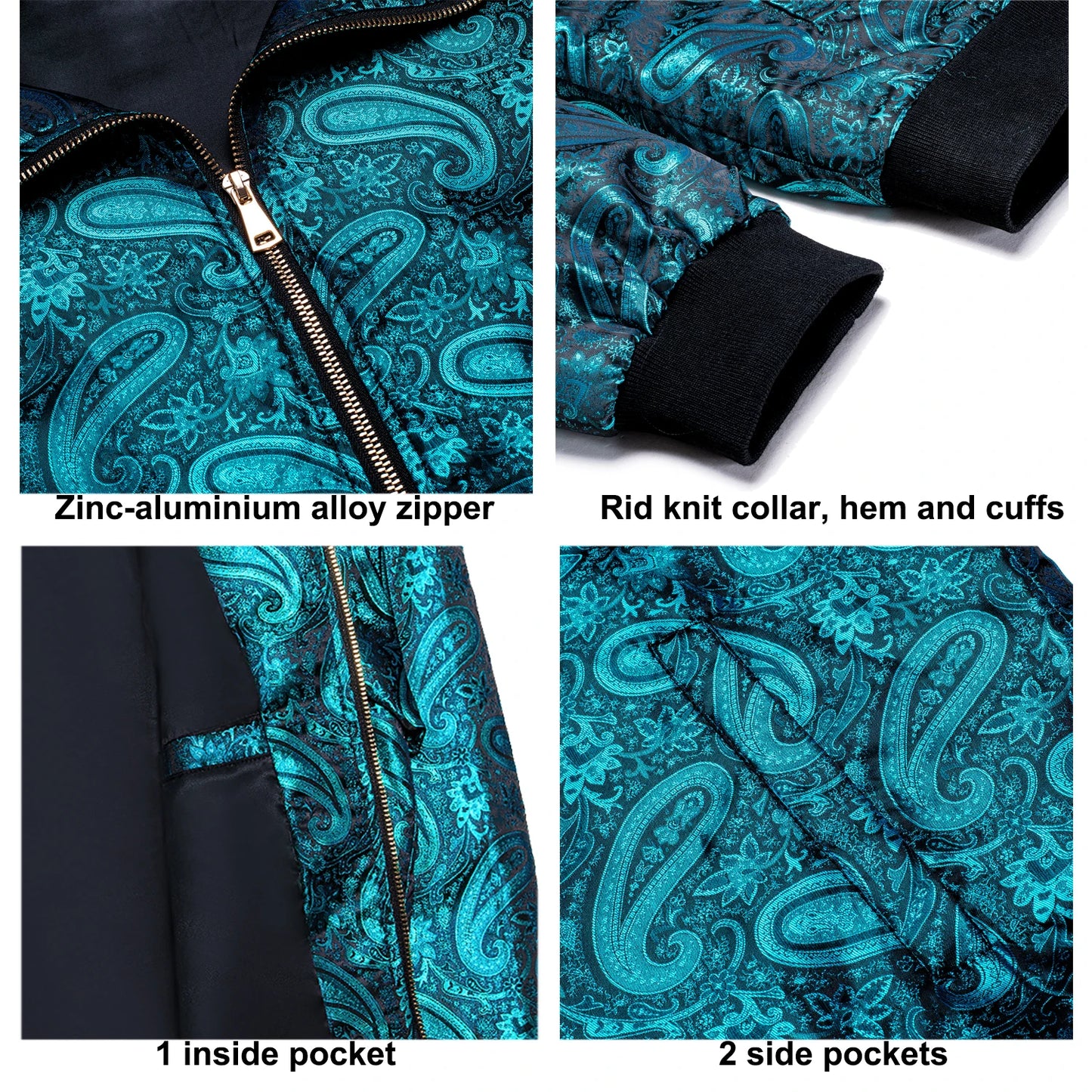 Men's Jacquard Paisley Lightweight Streetwear Zipper Bomber Jacket