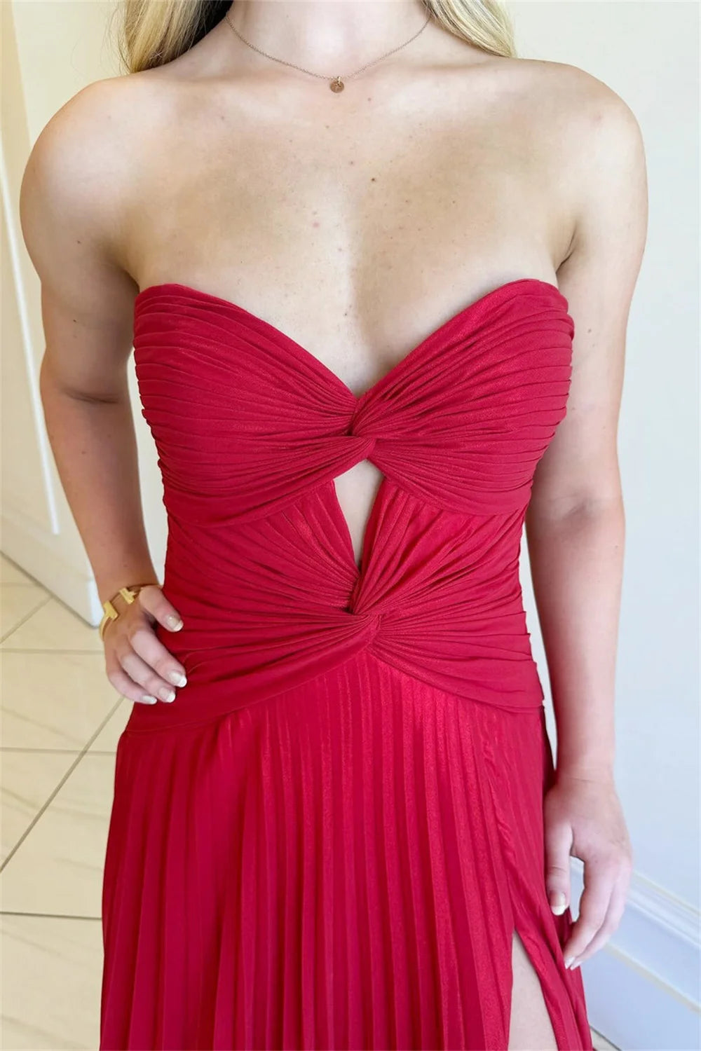 Chiffon Strapless Sleeveless Customized Solid Color Side Slit Formal Party/Wedding Mermaid Trumpet Maxi Dress