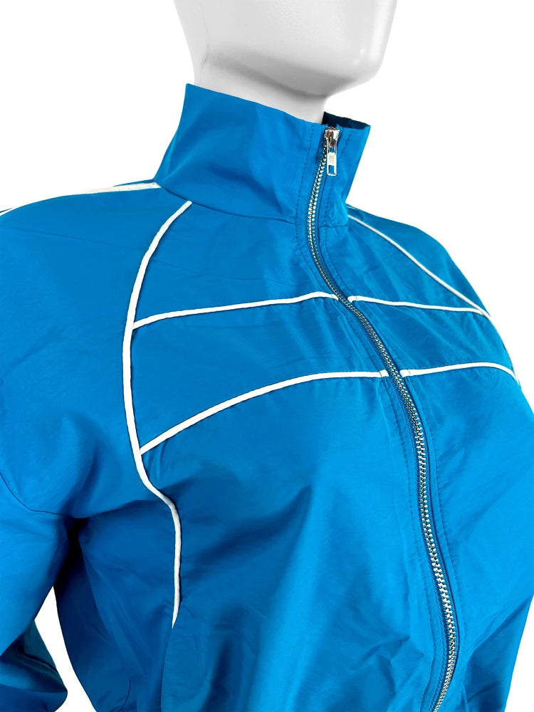 Side Striped Women's Long Sleeve Fitness Zipper Jacket + Mini Gym Shorts 2-Piece Tracksuit