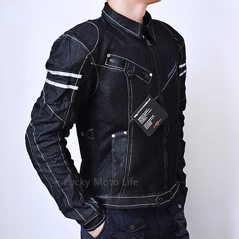 Men's Breathable Denim Mesh High-Performance Drop Resistance Motorcycle Biker Jacket