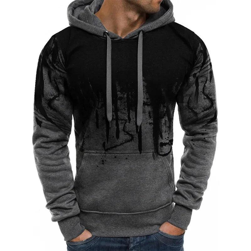 Men's Gradient Colorblock Print Drawstring Pullover Hoodie Sweatshirt