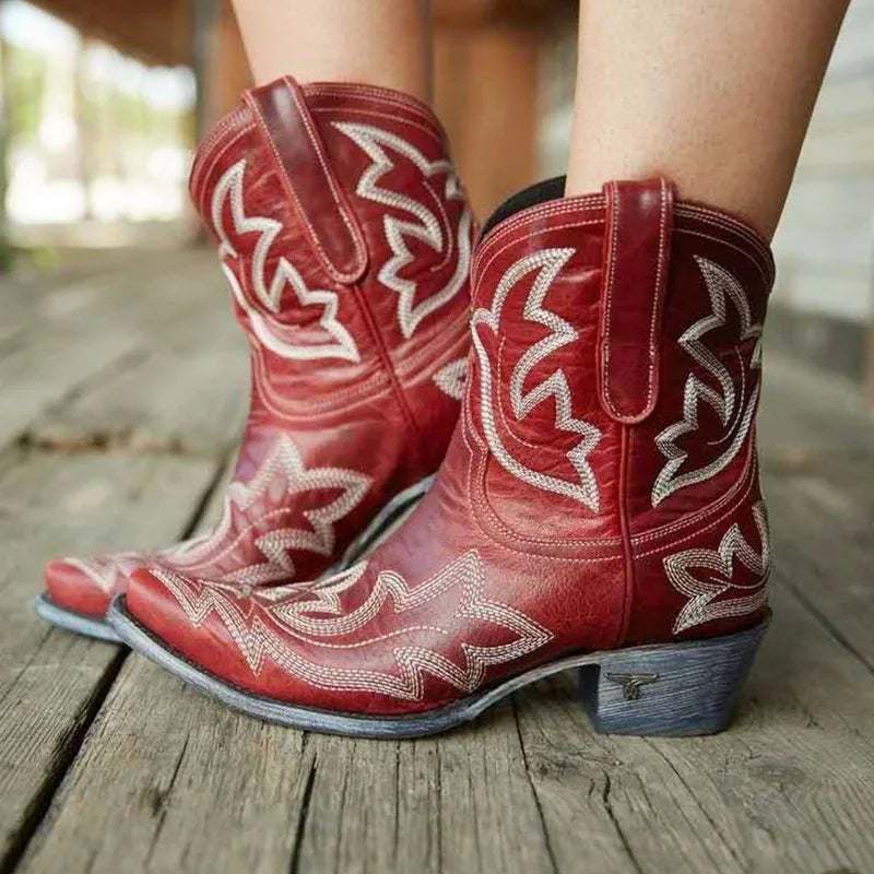 Western Cowboy Women's Snake Leather Cowgirl Ankle Boots