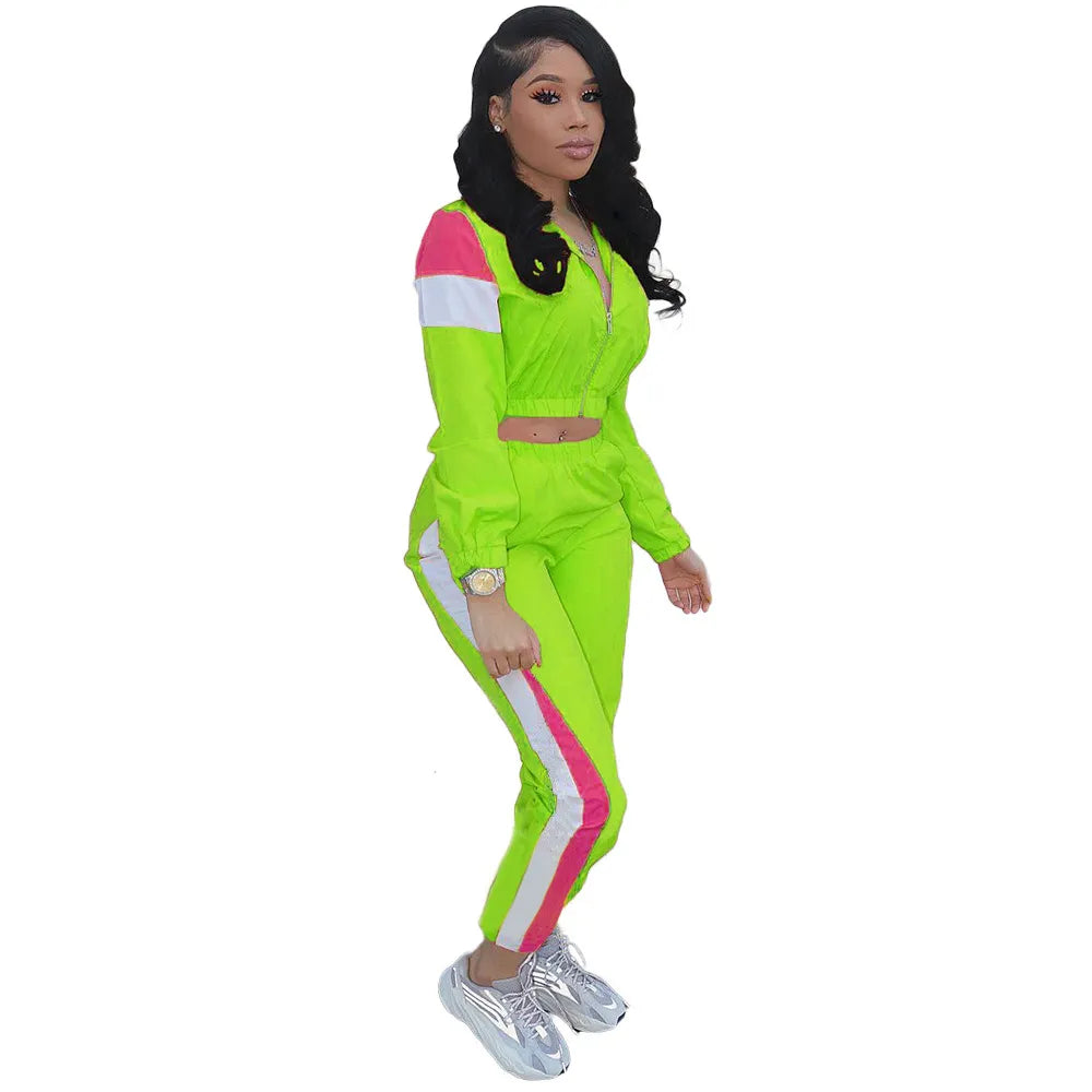 Colorblock Patchwork Zipper Up Side Striped Ladies Tracksuit