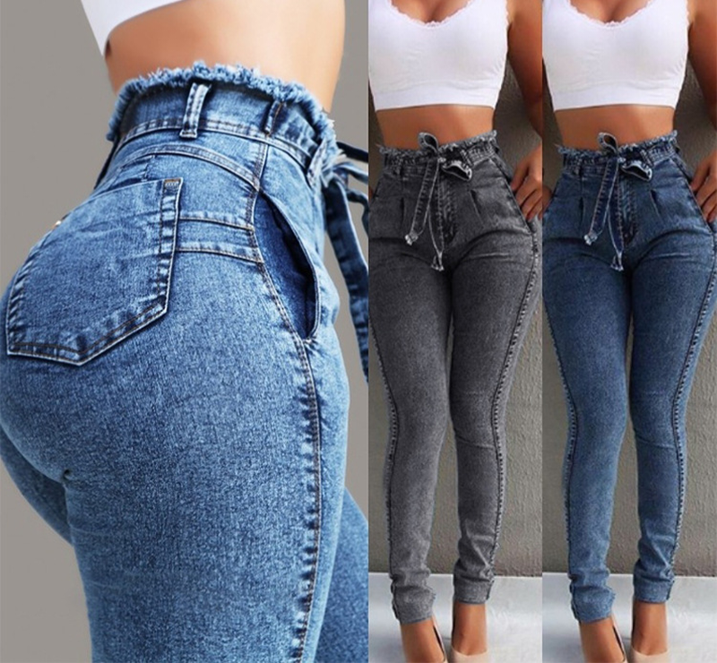 Bow Tie Drawstring Denim Ladies Jeans to 5X