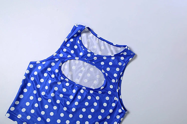Kliou Polka Dot Print 2 Piece Set Woman o-Neck Hollwo Design Crop Tops+Skinny Peach Hip Shorts Hot Girls Sexy Fashion Outfits